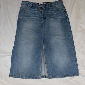 Vintage Tommy Hilfiger Long Denim Y2k Maxi Skirt with Button Fly and High Slit